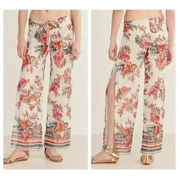 BECCA Pants - Becca Floral Crochet Slit Wide Leg‎ Pants Medium
